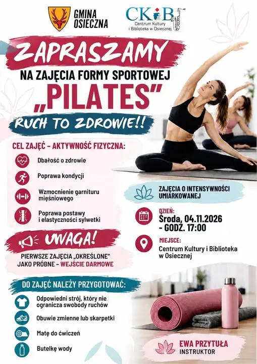 Pilates w Osiecznej: pierwsze zajęcia próbne z wolnym wstępem