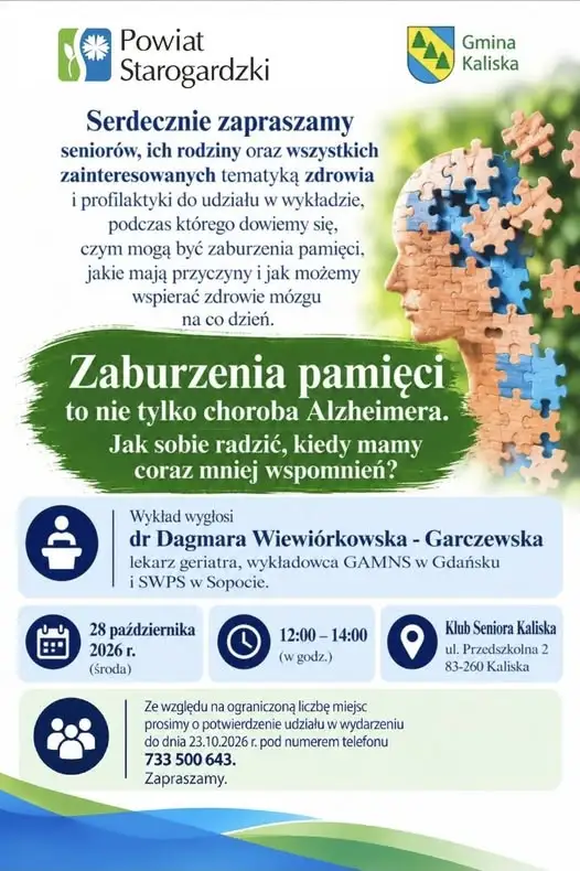 Wykład o pamięci seniorów w Gminie Kaliska – 28 października