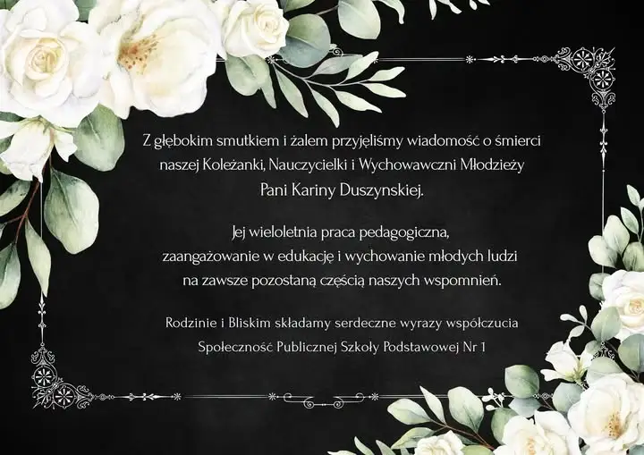 Nie żyje Karina Duszyńska – wieloletnia nauczycielka z Publicznej Szkoły Podstawowej nr 1 w Starogardzie Gdańskim