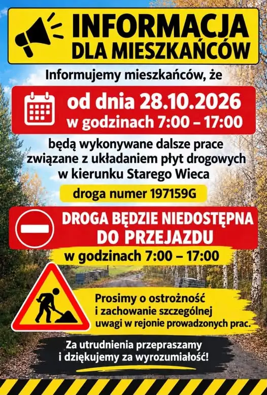 Utrudnienia drogowe w Nowym Wiecu – układanie płyt drogowych