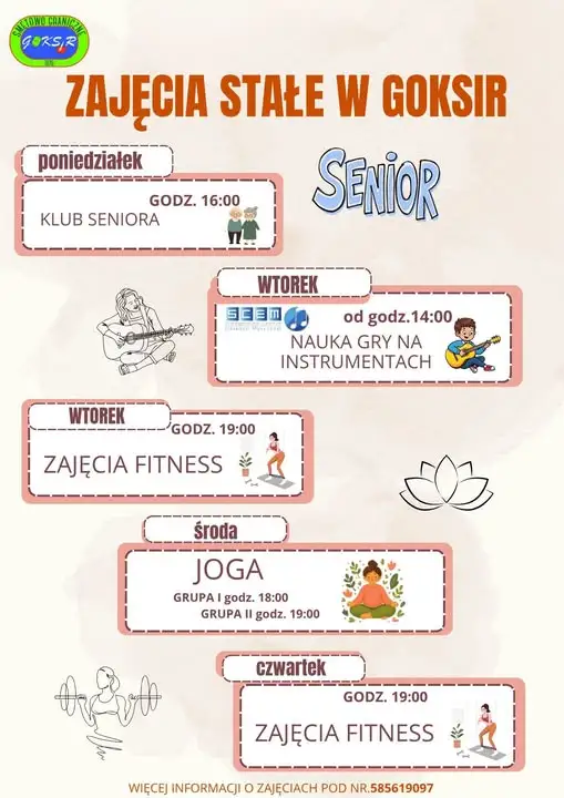 GOKSiR Smętowo Graniczne zaprasza na zajęcia stałe – fitness, joga i nauka gry na instrumentach