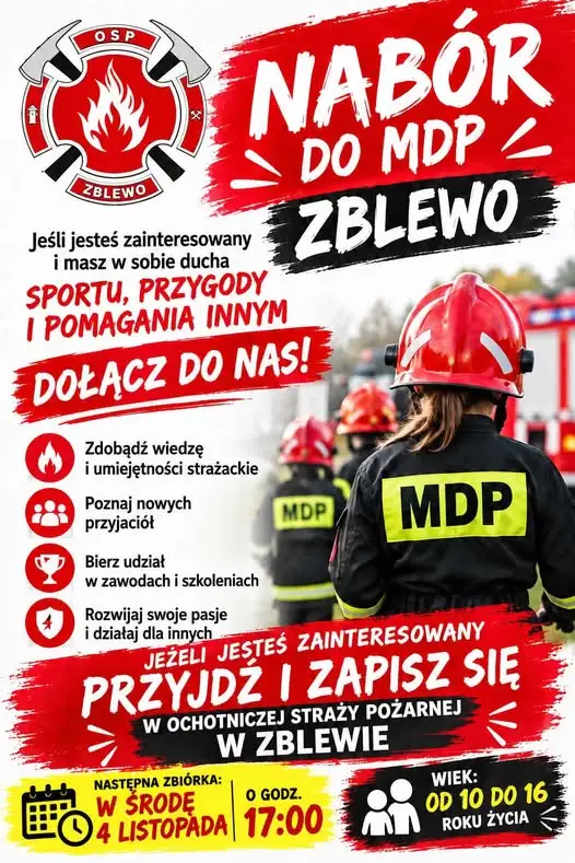 Nabór do Młodzieżowej Drużyny Pożarniczej w Zblewie – zostań młodym strażakiem!