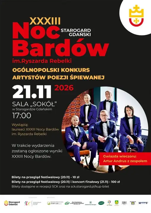 XXXIII Noc Bardów w Starogardzie Gdańskim – 40 zgłoszeń i Artur Andrus na finale